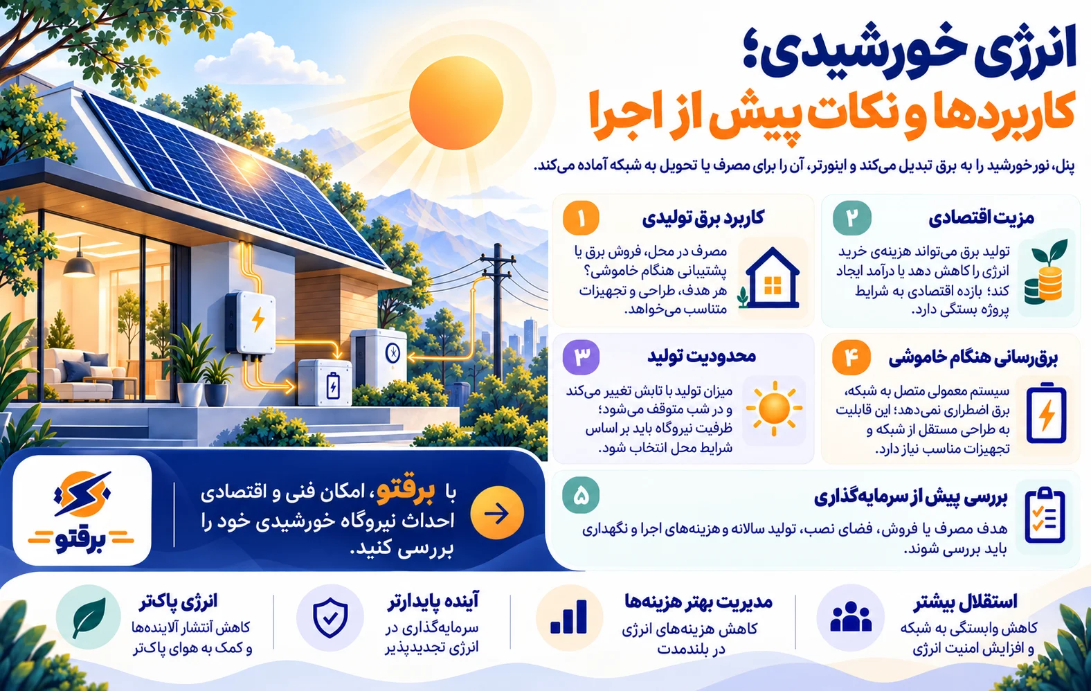 انرژی خورشیدی؛ کاربردها و نکات پیش از اجرا