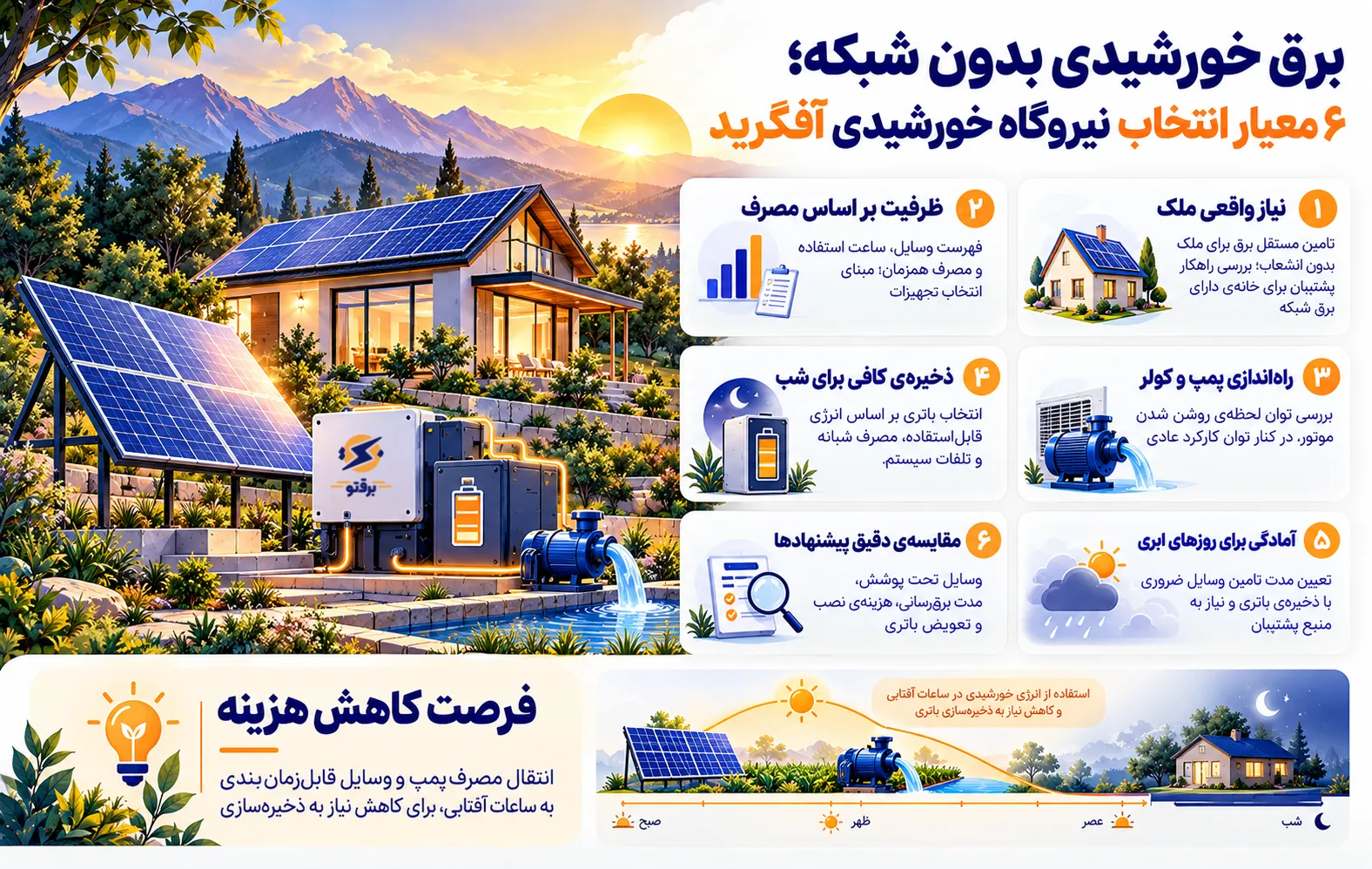 برق خورشیدی بدون شبکه؛ ۶ معیار انتخاب نیروگاه خورشیدی آفگرید